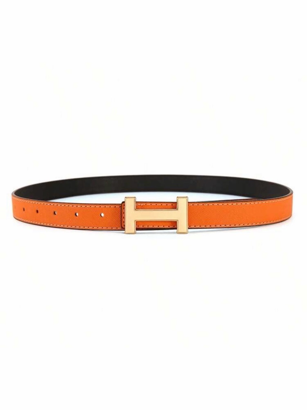 Orange and Black PU Belt with Gold H Buckle